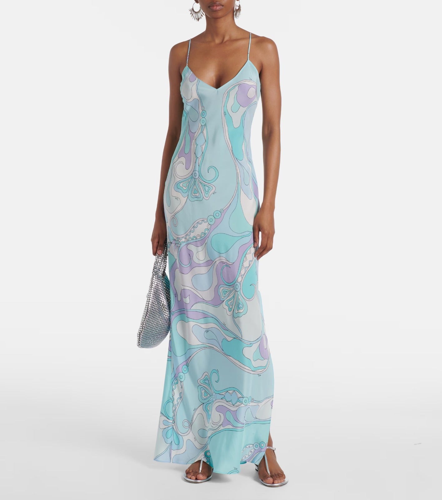 Damen Maxikleid mit schmalen Spaghettiträgern und elegantem V-Ausschnitt Sovae