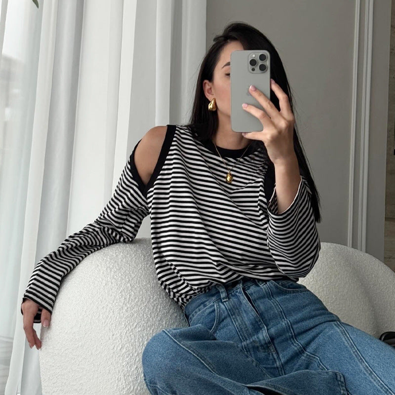 Damen Lässiges Langarmshirt mit Cut-Out-Ärmeln Sovae