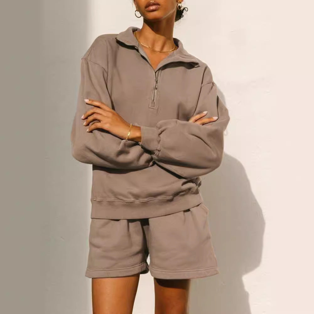 Damen lässiger Zip-Pullover mit hohem Kragen und weitem Schnitt Sovae