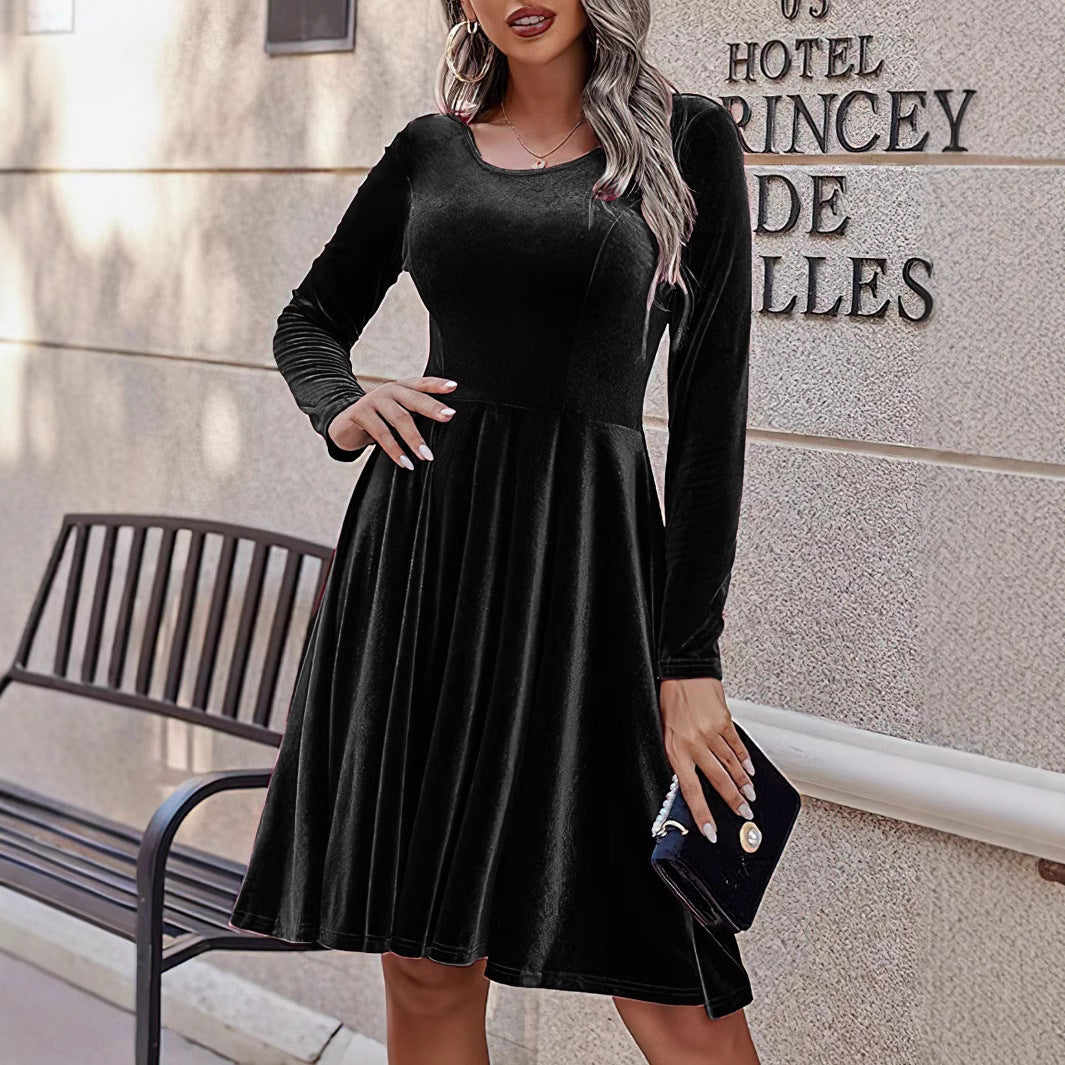 Damen Samt Maxikleid mit langen Ärmeln und elegantem Schnitt Sovae