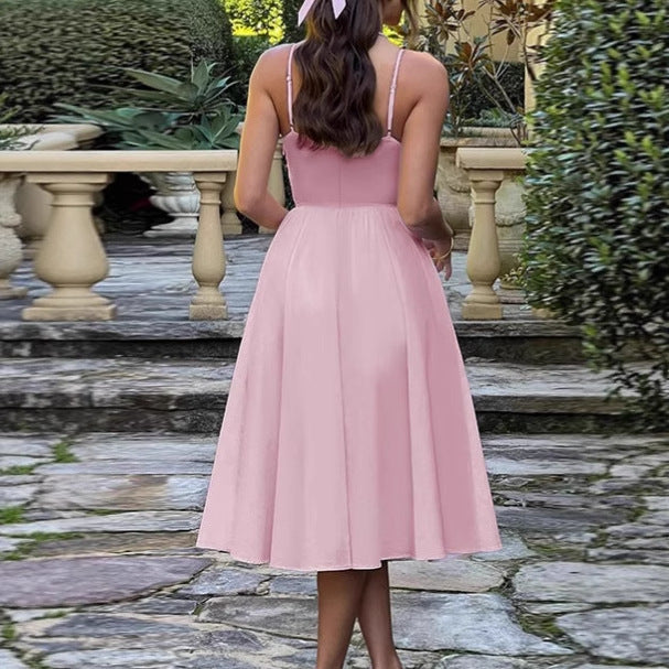 Damen Elegantes A-Linien Midi-Kleid mit Spaghettiträgern und weichem Stoff Sovae