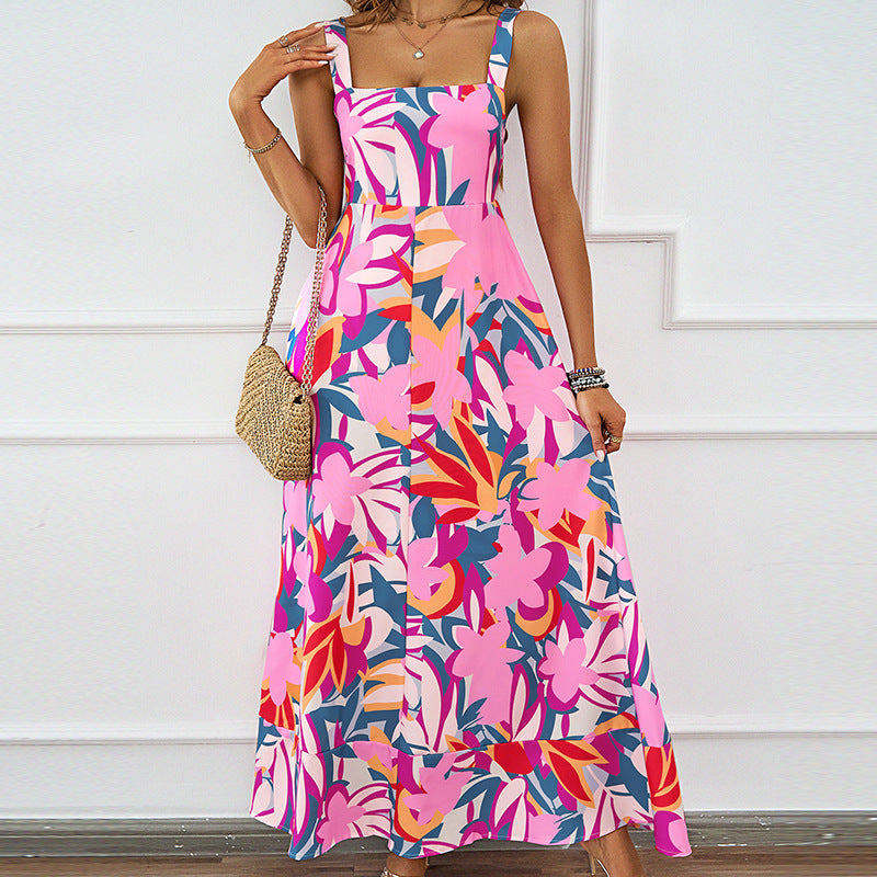 Damen Maxikleid mit floralem Design und schwingendem Saum Sovae