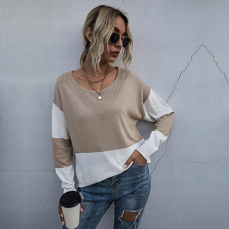 Damen lässiger V-Pullover mit modischem Netzdesign Sovae