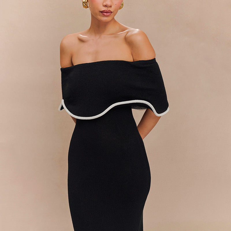 Damen elegantes Off-Shoulder Maxikleid mit Rüschensaum Sovae