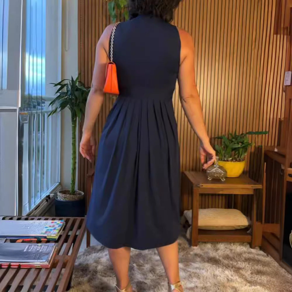 Damen romantisches Maxikleid mit schmeichelndem V-Ausschnitt und plissierten Details Sovae