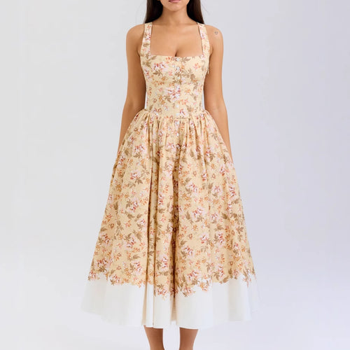 Damen A-line Kleid mit floralem Muster und tailliertem Oberteil Sovae