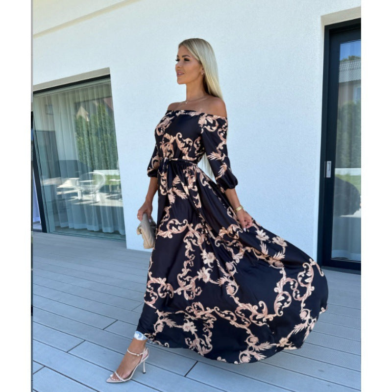 Damen Maxikleid mit off-shoulder Design und voluminösen Ärmeln Sovae