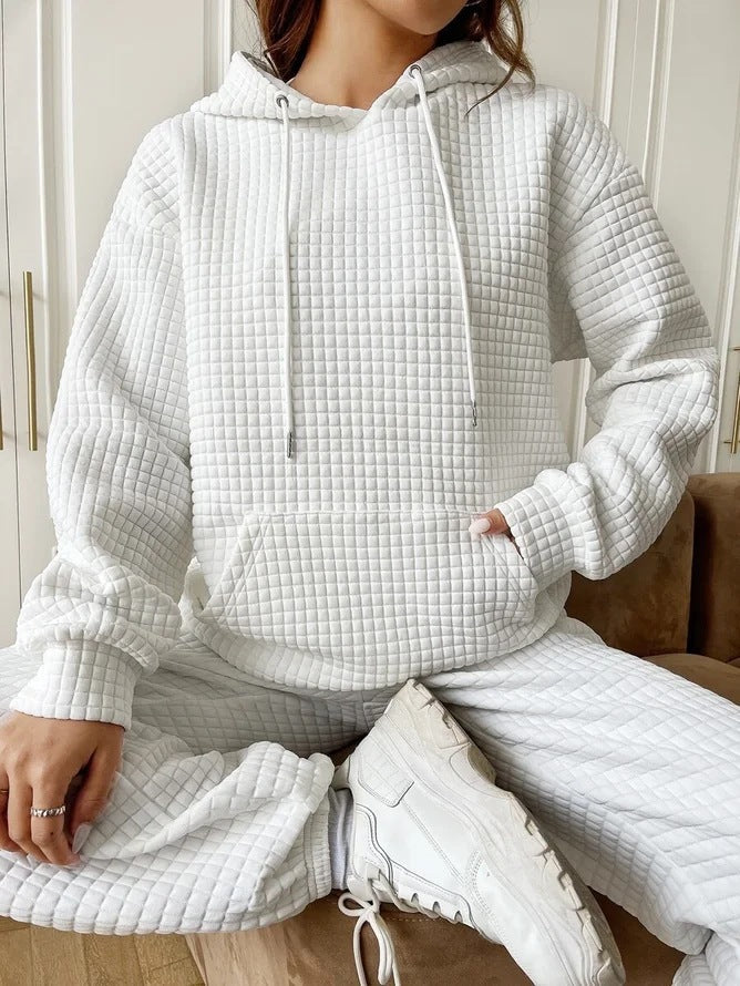 Damen Waffelstruktur Hoodie mit Kängurutasche und lässigem Schnitt Sovae
