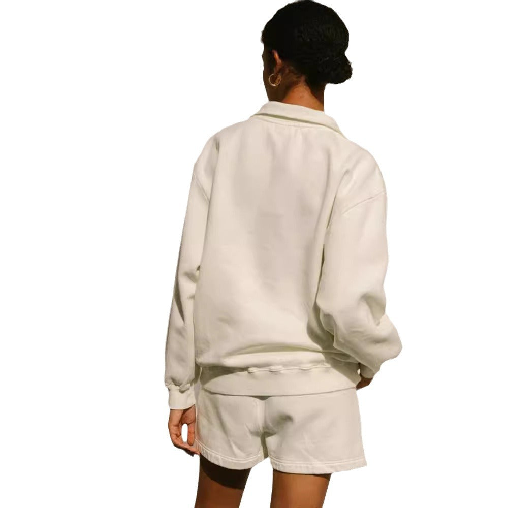 Damen lässiger Zip-Pullover mit hohem Kragen und weitem Schnitt Sovae