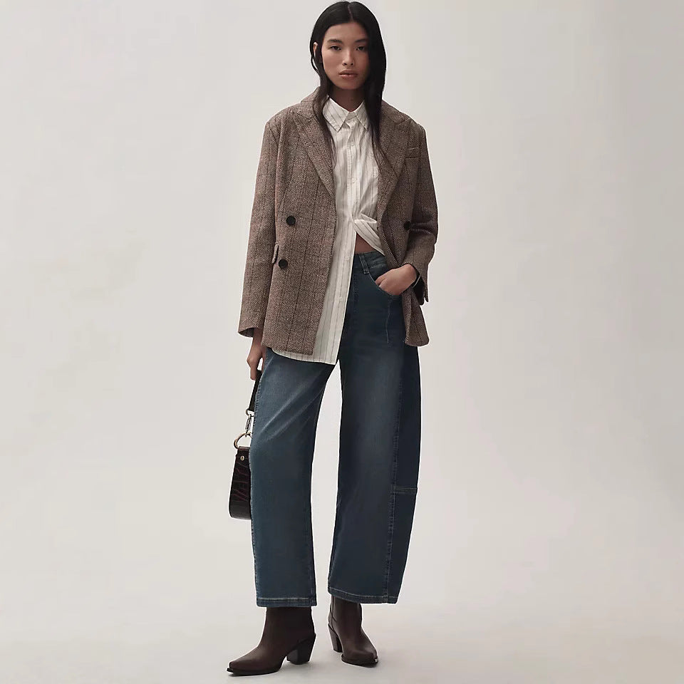 Damen Weit geschnittene High-Waist Jeans mit modischem Detail Sovae