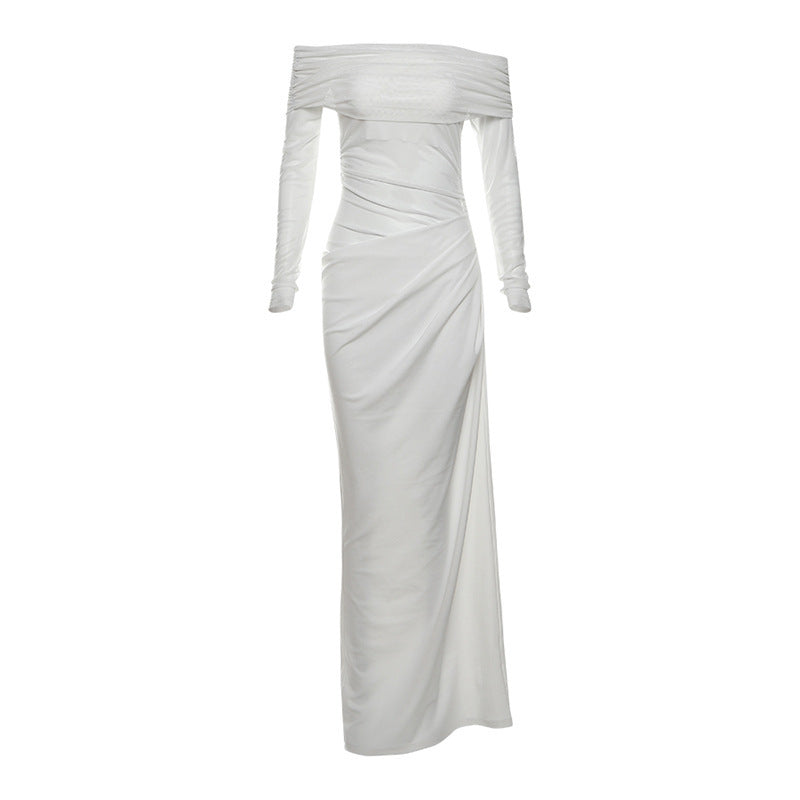 Damen elegantes Off-Shoulder Maxikleid mit raffinierten Rüschendetails Sovae