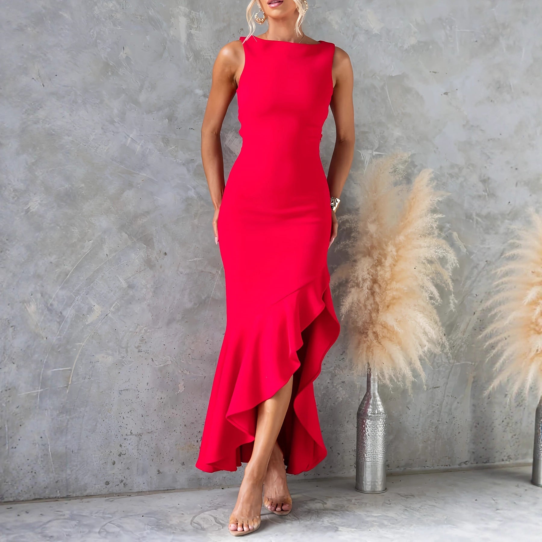 Damen Abendkleid mit asymmetrischem Volant Sovae