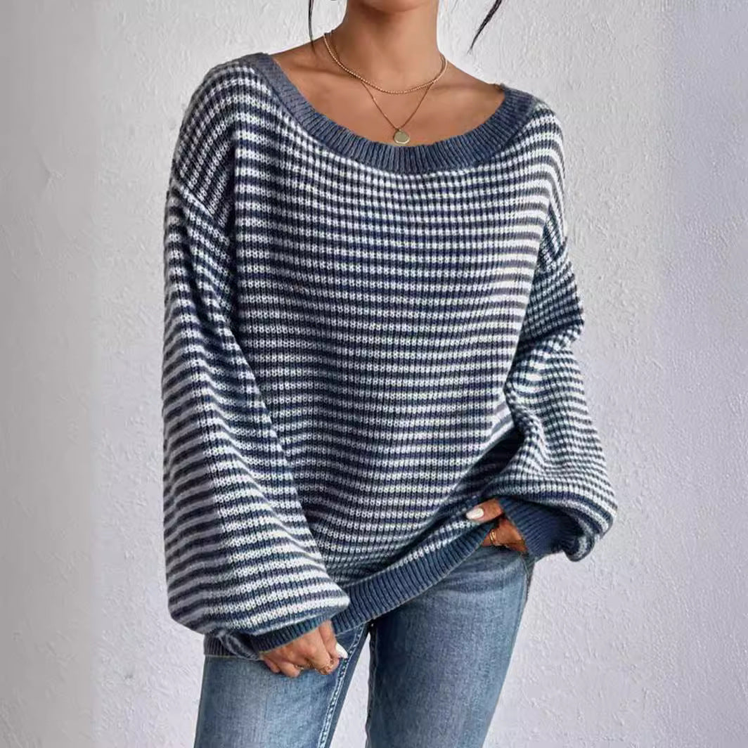Damen lässiger Strickpullover mit weitem Schnitt und modernen Streifen Sovae