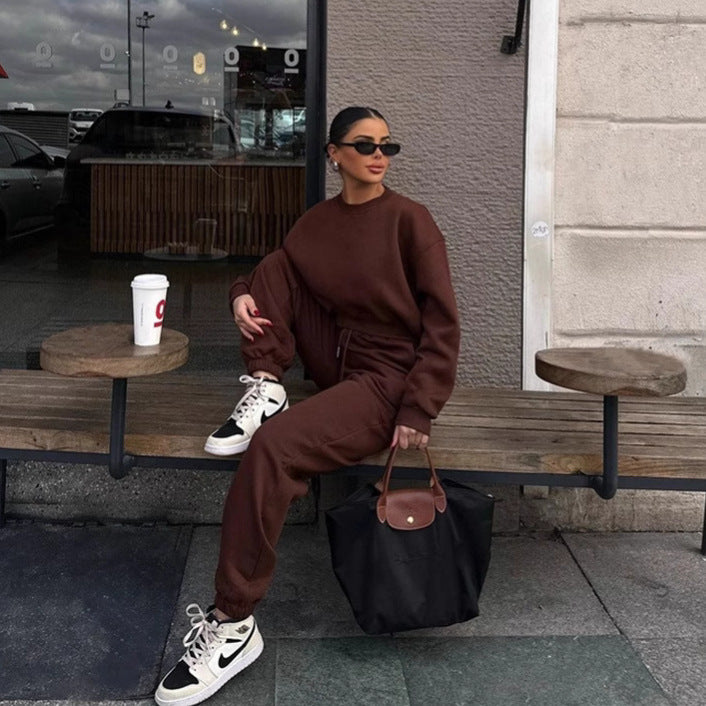 Damen elegantes und lässiges Zweiteiler-Set mit bequemem Cropped-Sweatshirt und weiten Jogginghosen Sovae