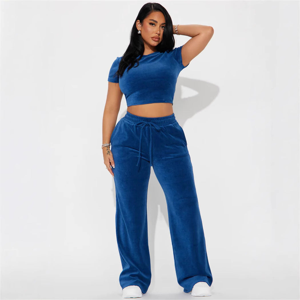 Damen Kuscheliges Fleece-Loungewear-Set mit cropped Oberteil und weiter Hose Sovae