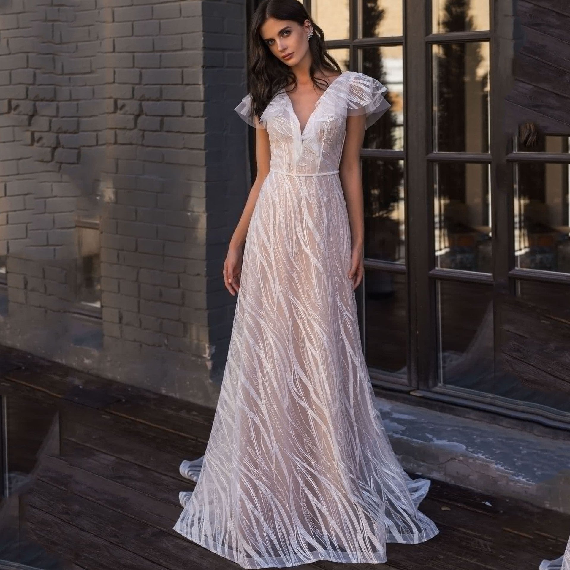 Damen Elegantes Maxikleid mit floralen Spitzenapplikationen Sovae