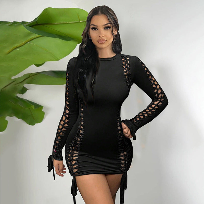 Damen figurbetontes Langarmkleid mit Cut-Outs und Rüschen Sovae