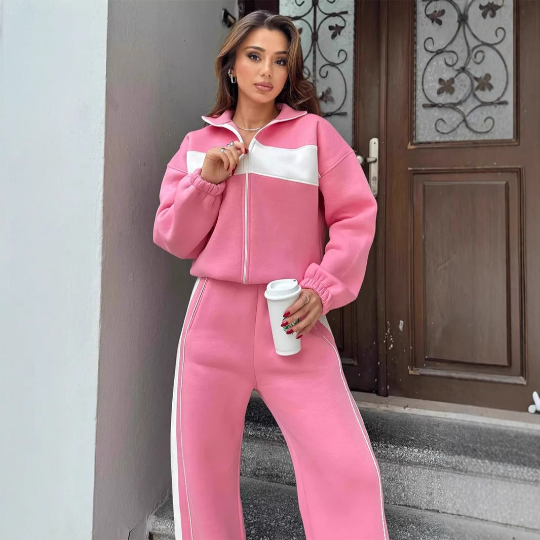 Damen Sportlicher Fleece-Loungewear-Anzug mit Reißverschluss Sovae