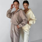 Damen entspannter Fleece-Loungewear-Anzug mit Kapuze Sovae