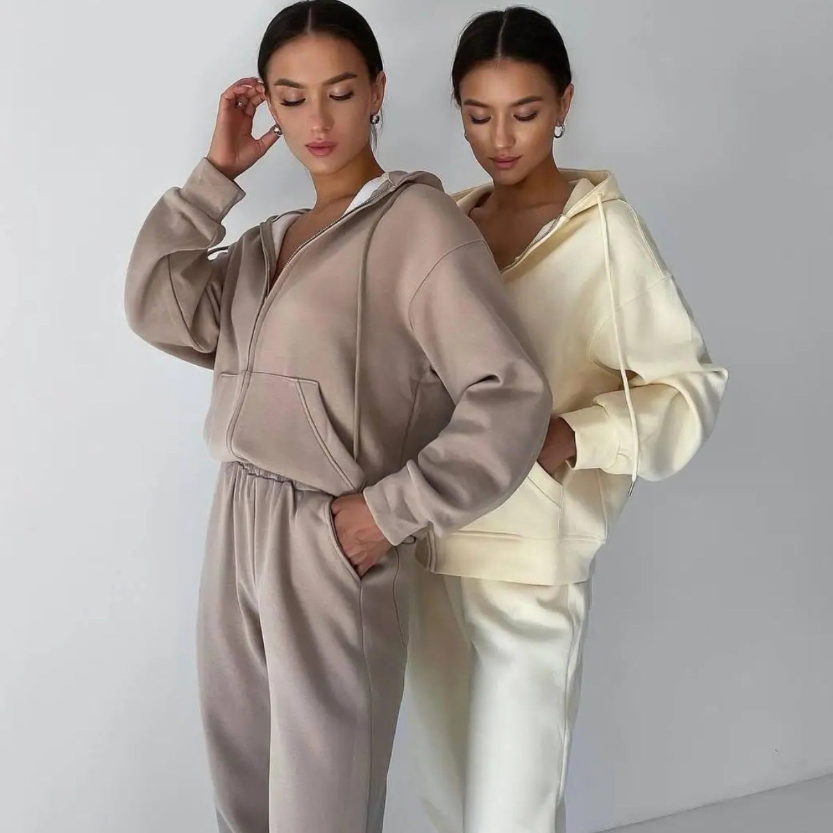 Damen entspannter Fleece-Loungewear-Anzug mit Kapuze Sovae