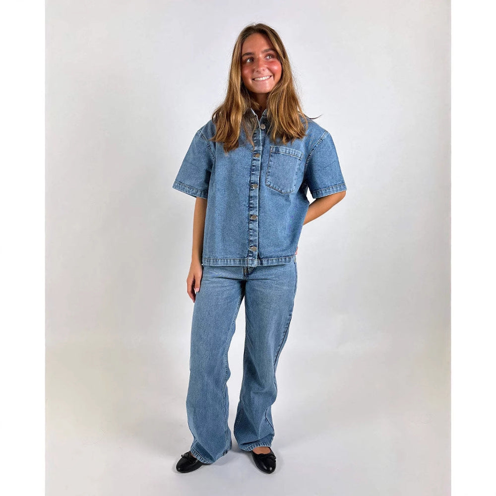 Damen lässige Oversized Denim-Bluse Sovae
