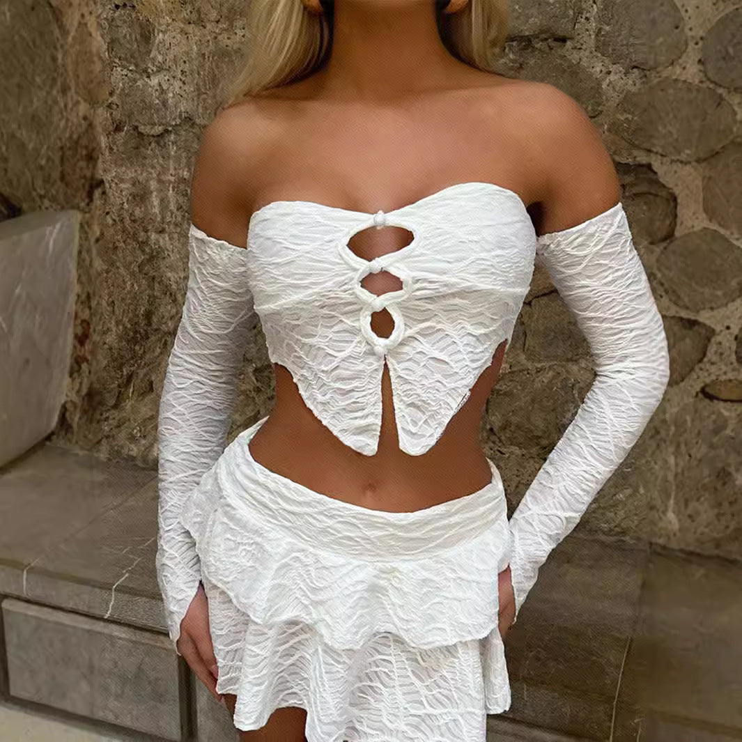 Damen Off-Shoulder Oberteil mit Rüschendetails und raffiniertem Ausschnitt Sovae