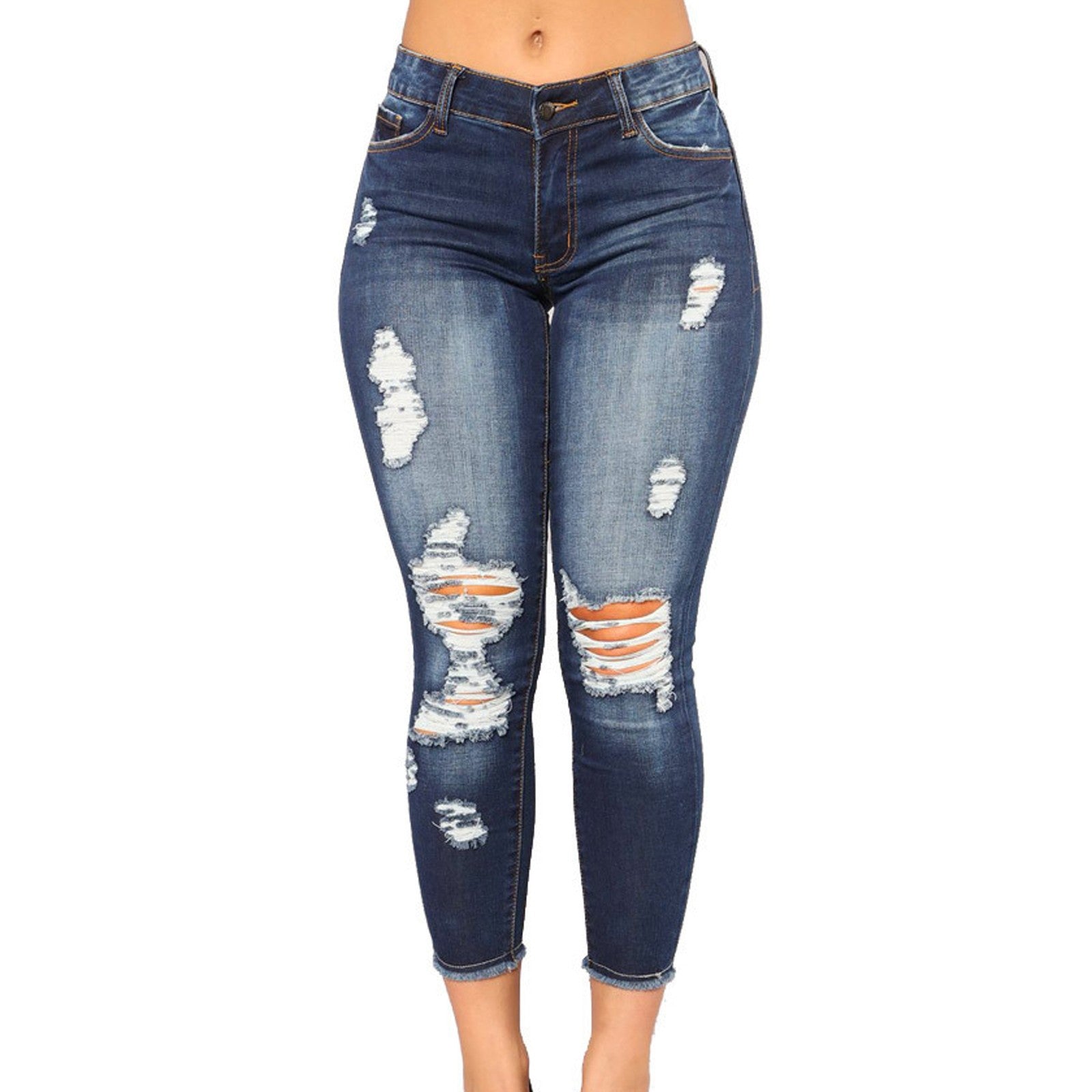 Damen modische Skinny Jeans mit ausgefransten Details Sovae