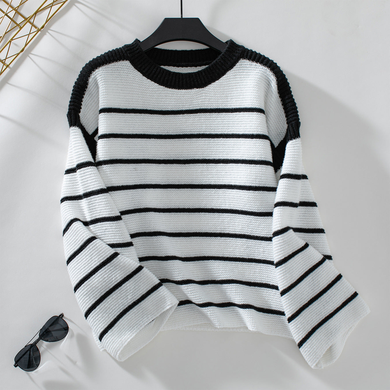 Damen lässiger Strickpullover mit blockierendem Streifenmuster und weitem Schnitt Sovae