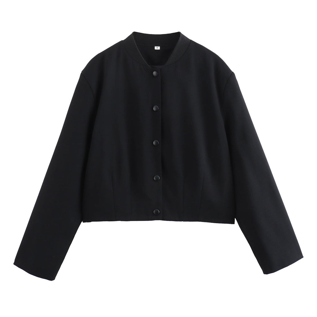 Damen modische Cropped-Jacke mit Knopfverschluss und elastischem Ausschnitt Sovae