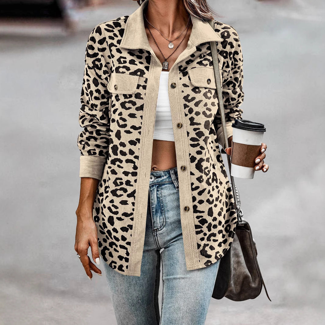 Damen Freizeitjacke mit strukturiertem Leopardenmuster und praktischen Taschen Sovae