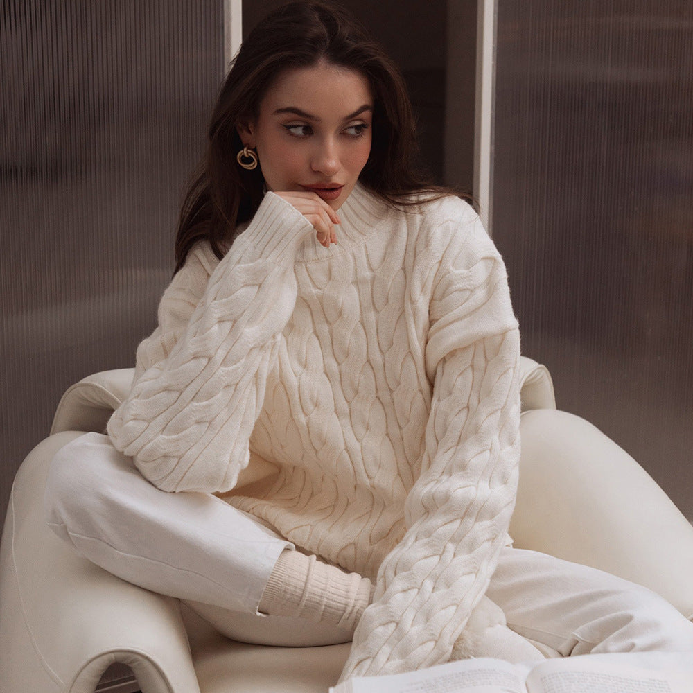Damen Gemusterter Strickpullover mit hohem Kragen Sovae
