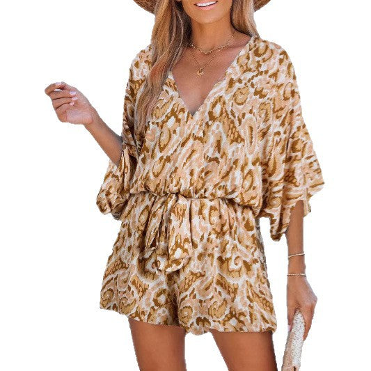 Damen lässiger Kurzoverall mit weitem Schnitt und taillierbarem Band Sovae