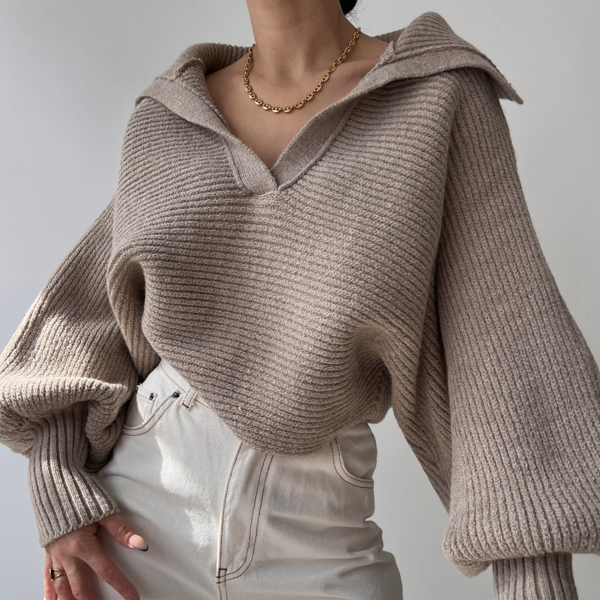 Damen Relaxed-Fit Pullover mit V-Ausschnitt Sovae