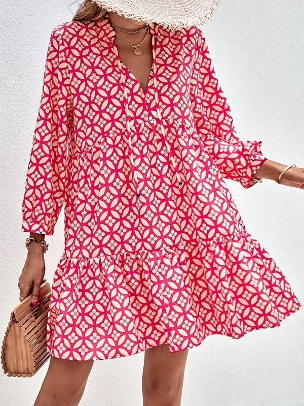 Damen Boho-Style Sommerkleid mit fließendem Schnitt und Rüschendetails Sovae