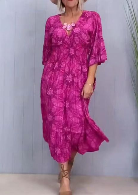 Damen Maxikleid mit V-Ausschnitt und voluminösen Ärmeln Sovae