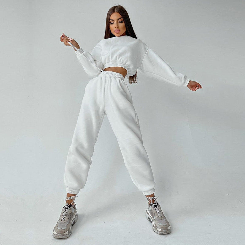 Damen modisches und lässiges cropped Sweatshirt und Jogginghose Set Sovae