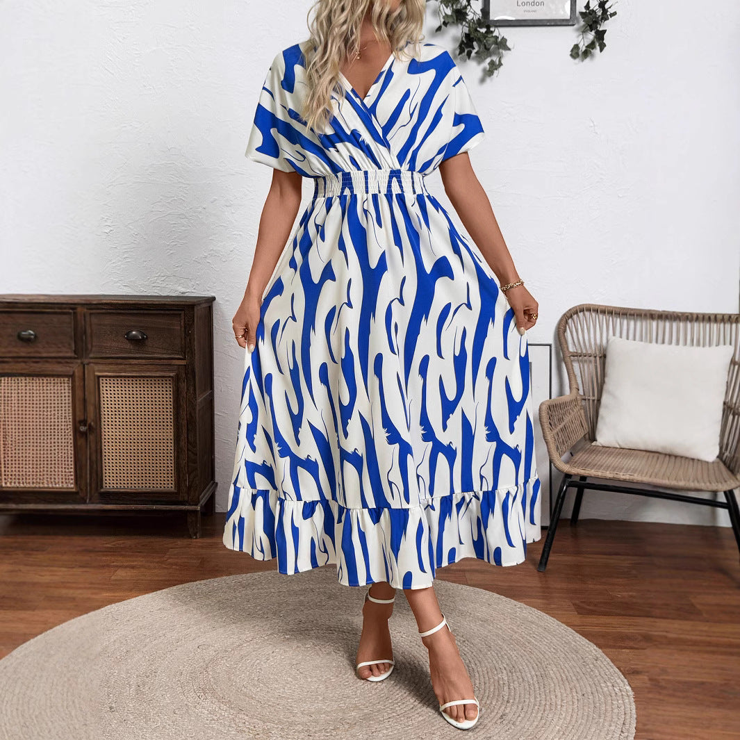 Damen Maxikleid mit V-Ausschnitt und voluminösem Saum Sovae