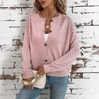 Damen feingestrickte Cardigan mit dekorativem Wellenmuster und Knopfleiste Sovae