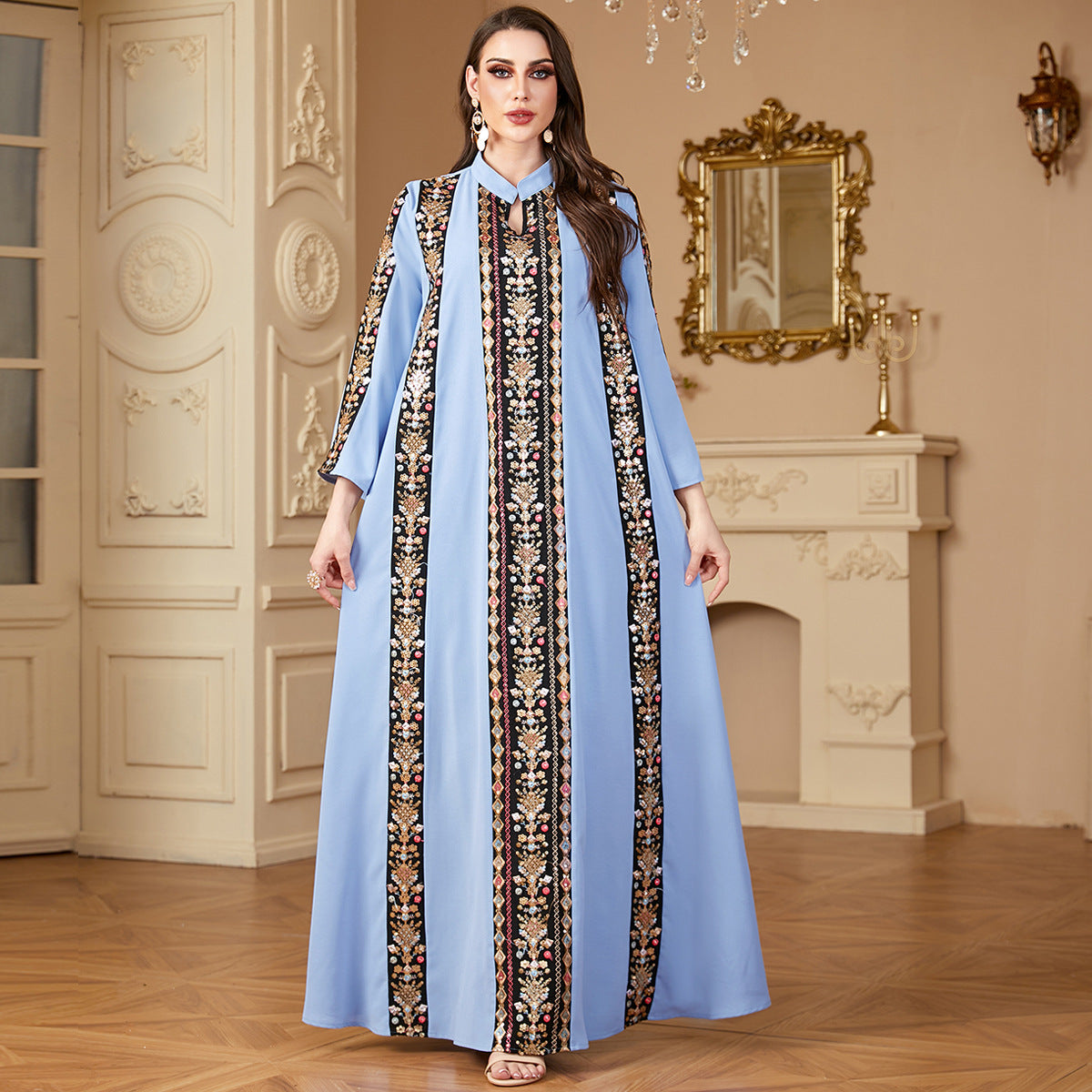 Damen Elegante Maxikleid mit opulenter floralem Stickerei Sovae