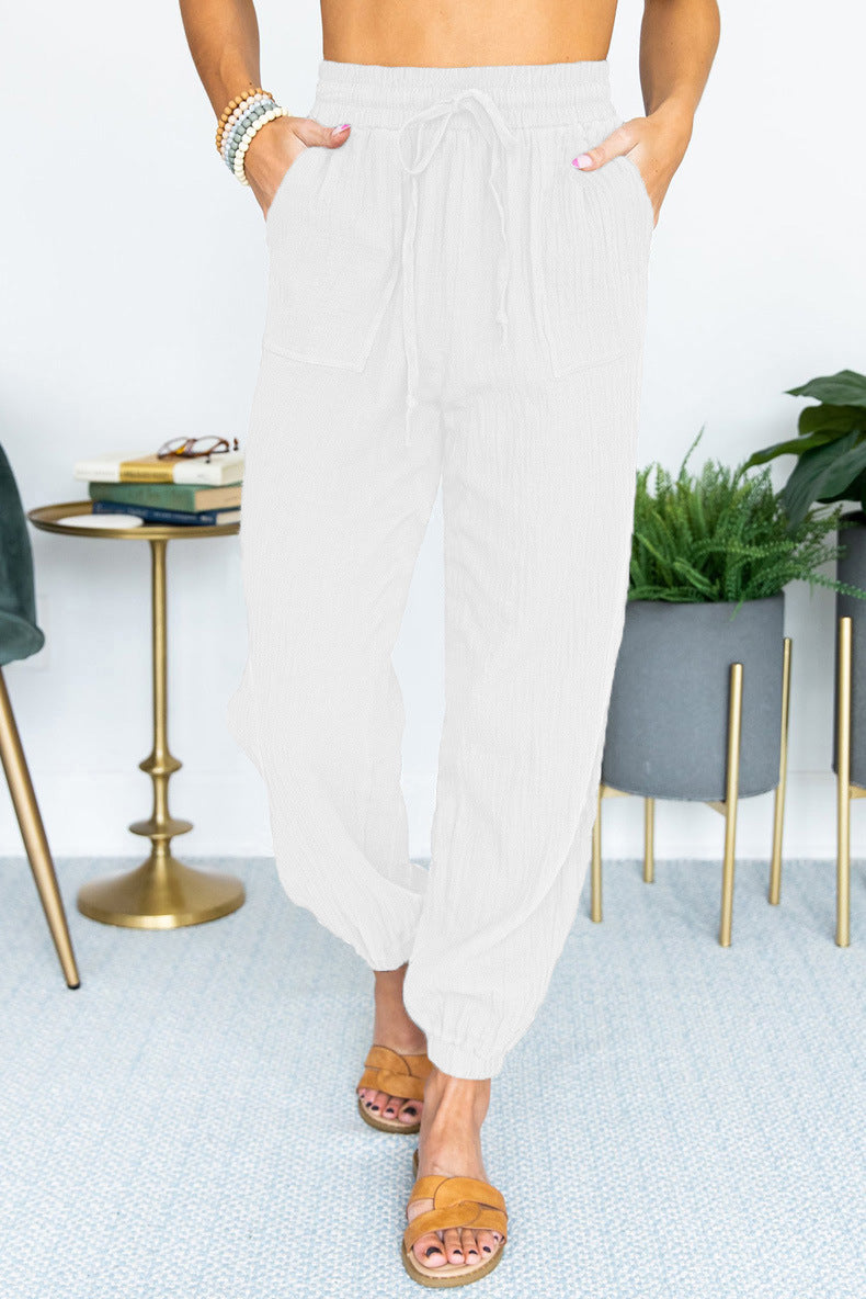 Damen lässige atmungsaktive Sommerhose mit elastischem Bund und praktischen Taschen Sovae