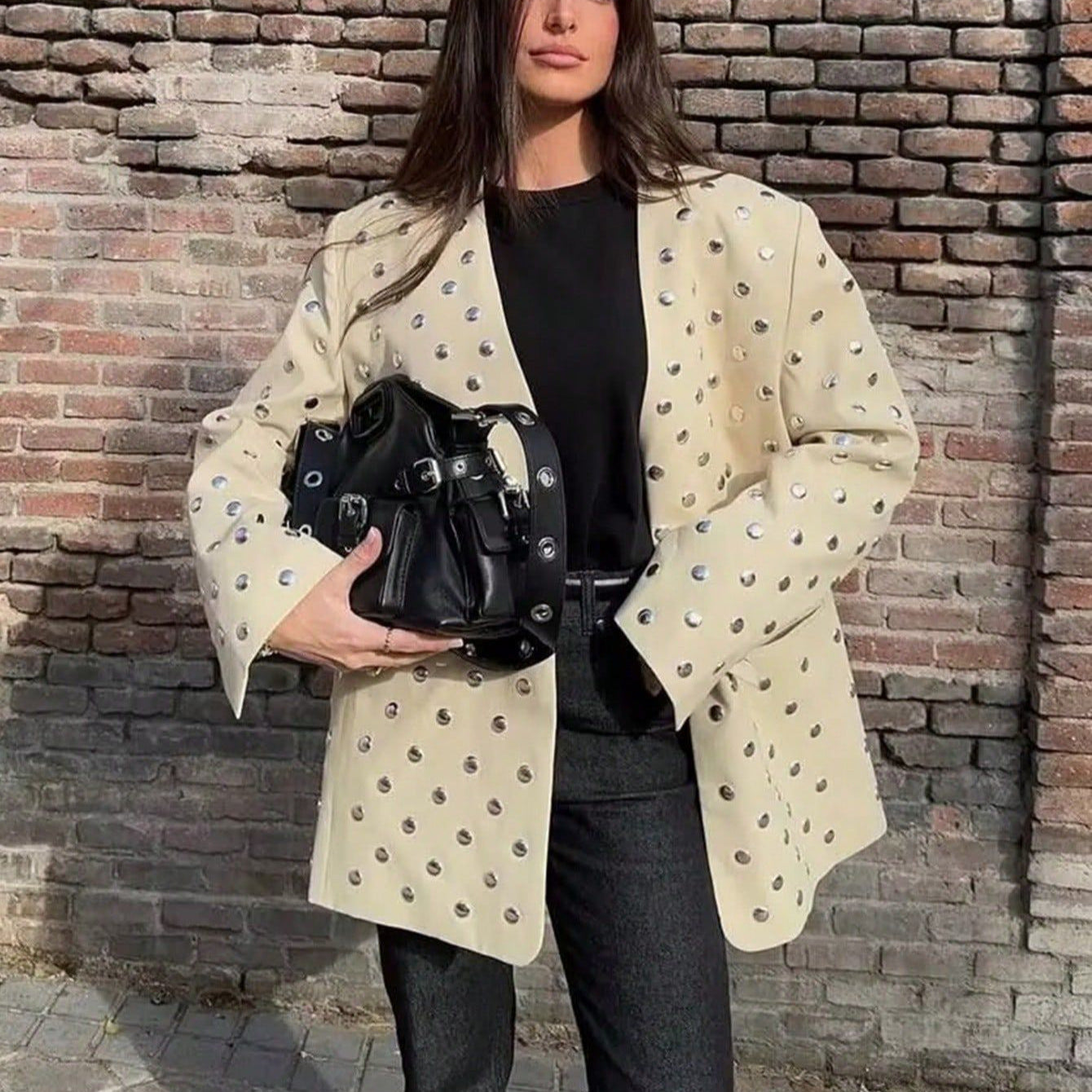 Damen elegante Blazerjacke mit funkelndem Pailletten-Muster Sovae