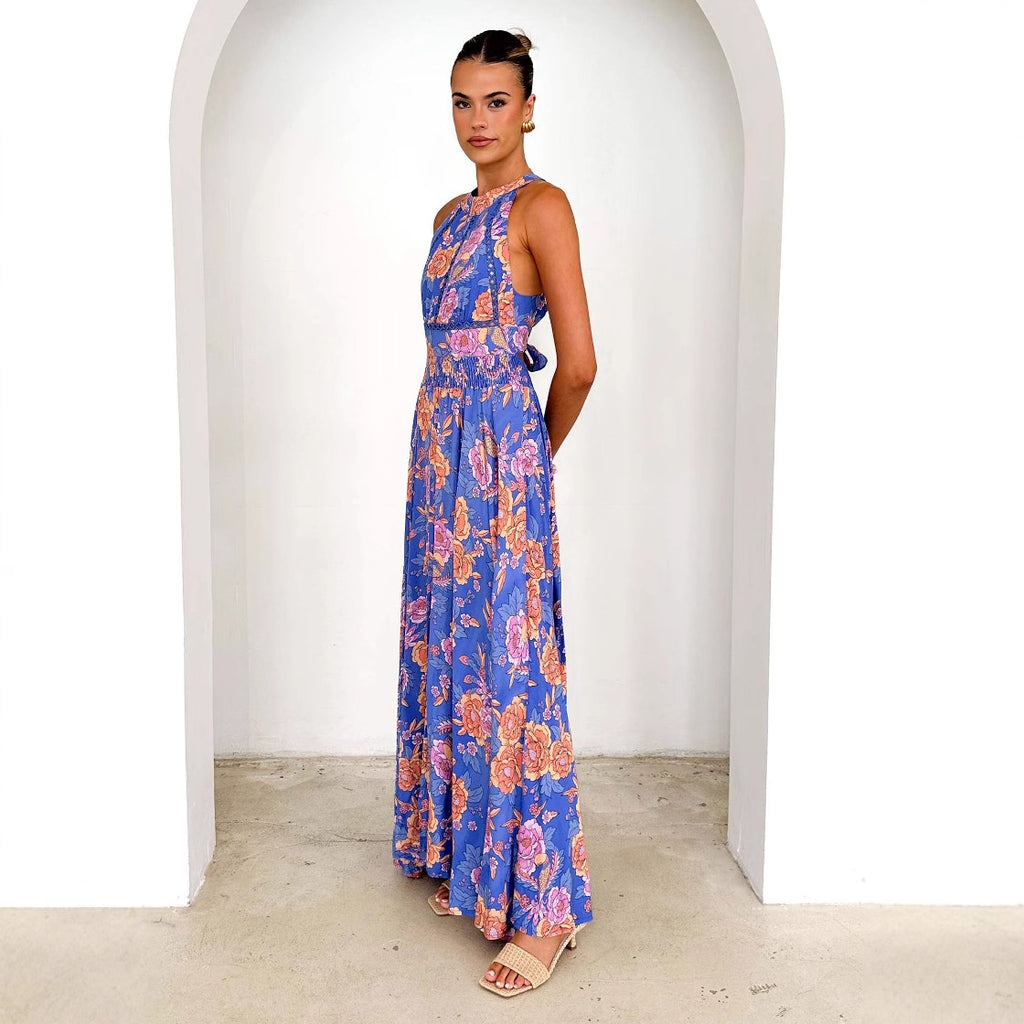 Damen luftiges Maxikleid mit floralem Spitzeneinsatz Sovae