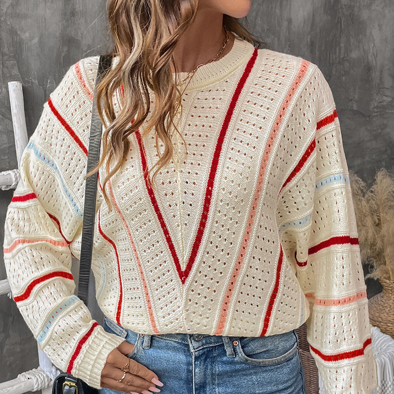 Damen Modischer Strickpullover mit auffälligem Ajourmuster Sovae