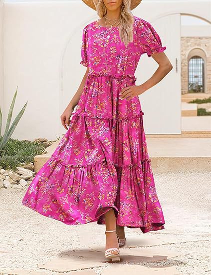 Damen Maxikleid mit floralen Rüschendetails und weitem Rock Sovae