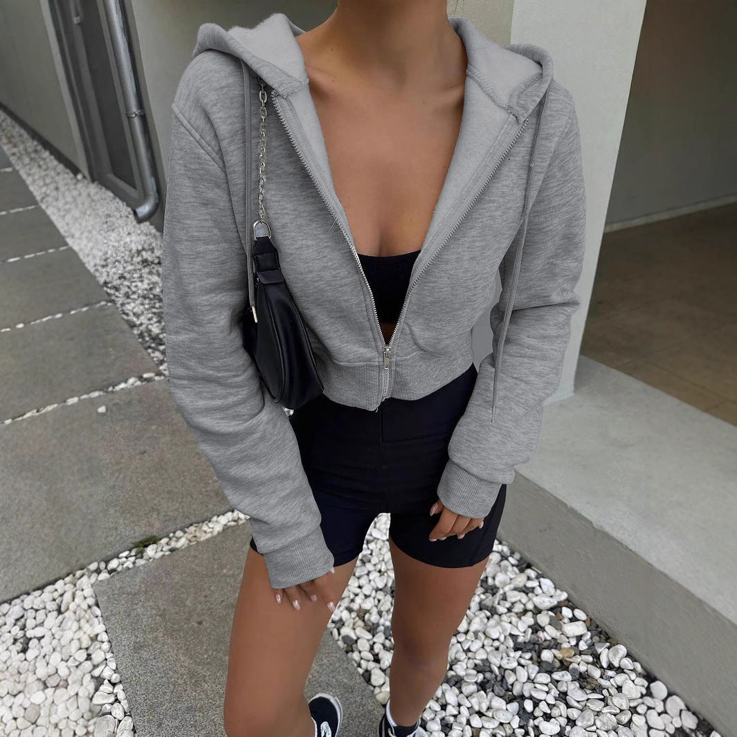 Damen cropped Kapuzenjacke mit Reißverschluss und lässigem Schnitt Sovae