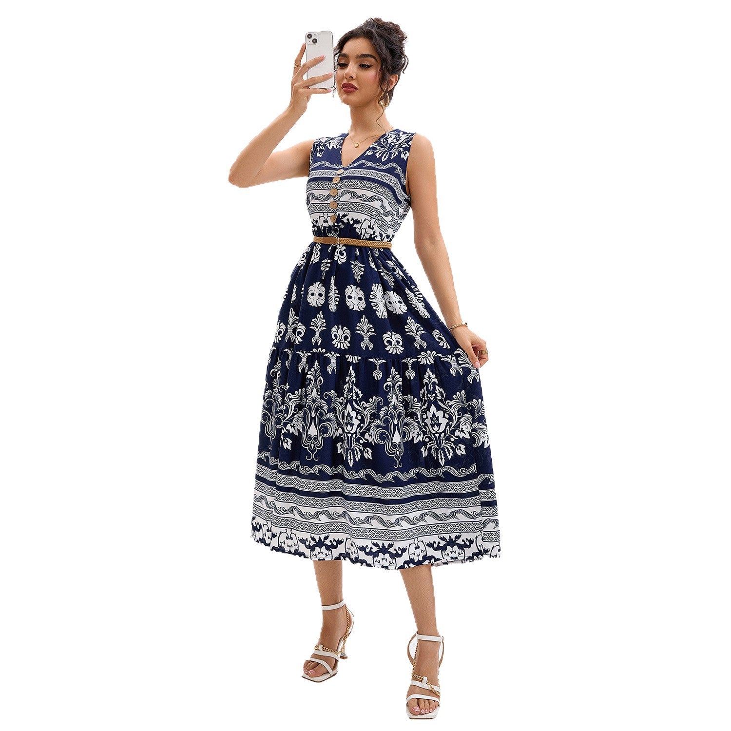 Damen Midikleid mit floralen Mustern Sovae