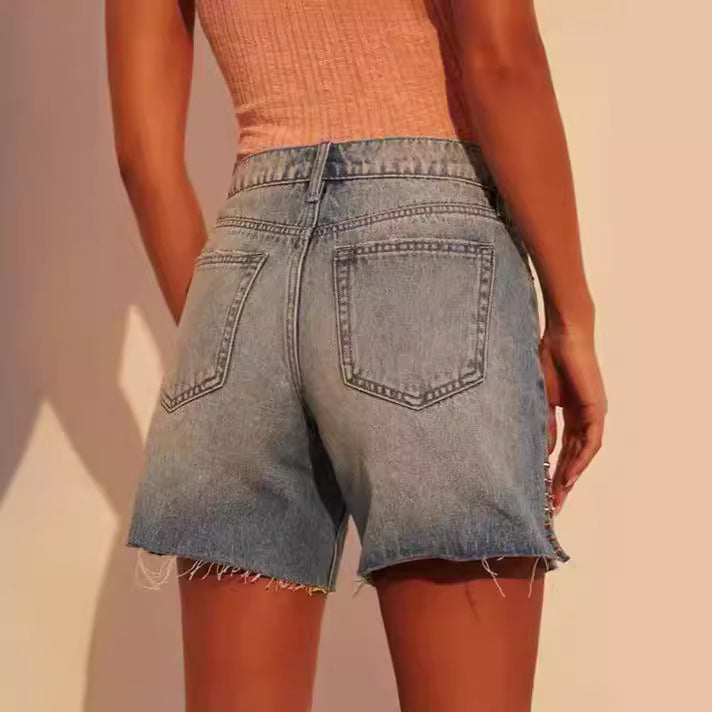Damen Destroyed Denim Shorts Sovae