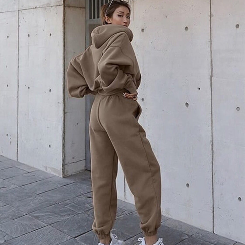 Damen Fleece-Jogginganzug mit Oversized-Hoodie und elastischem Bund Sovae