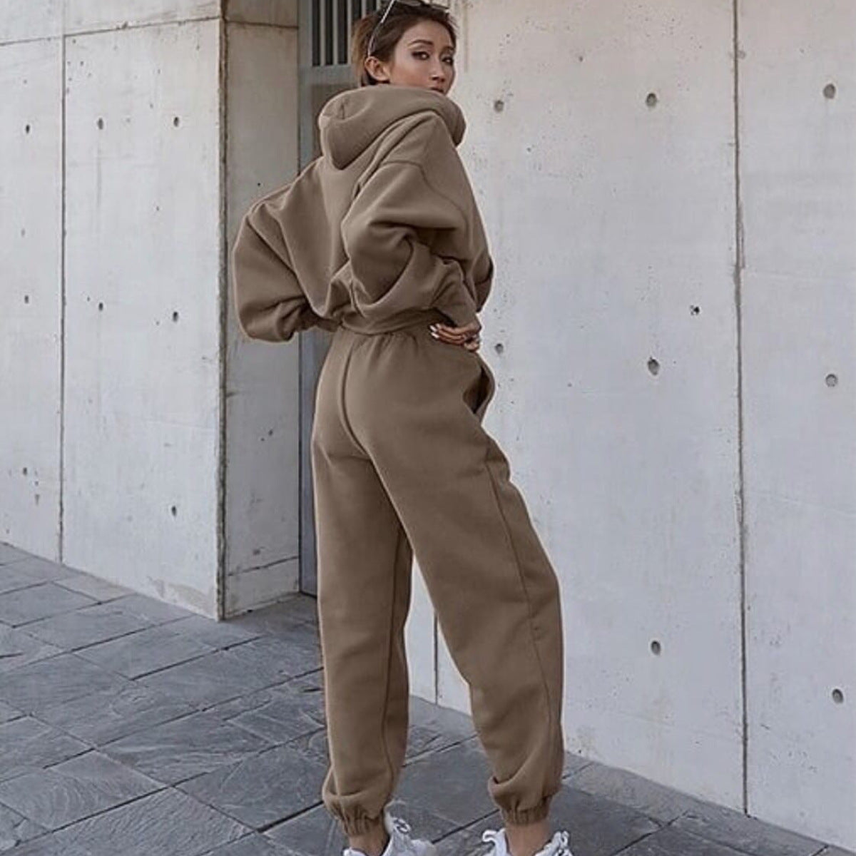 Damen Fleece-Jogginganzug mit Oversized-Hoodie und elastischem Bund Sovae