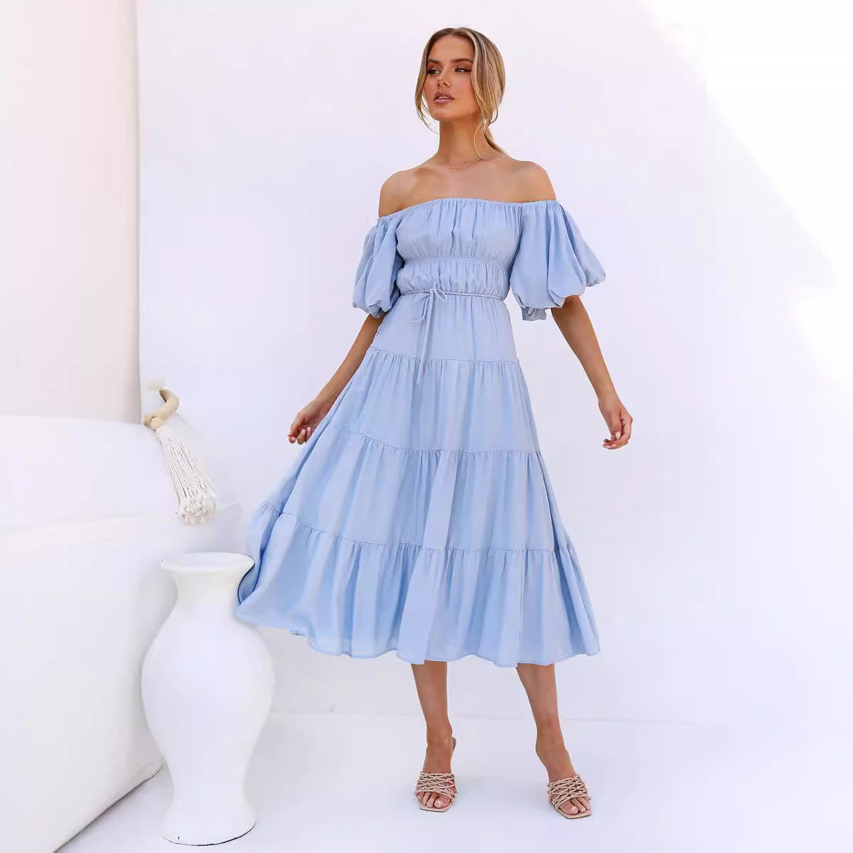 Damen maxi Kleid mit Off-Shoulder Design und floraler Prints Sovae